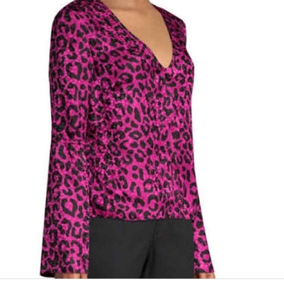 MILLY Leopard Print 100% Silk Fuchsia Blouse - Picture 2 of 8